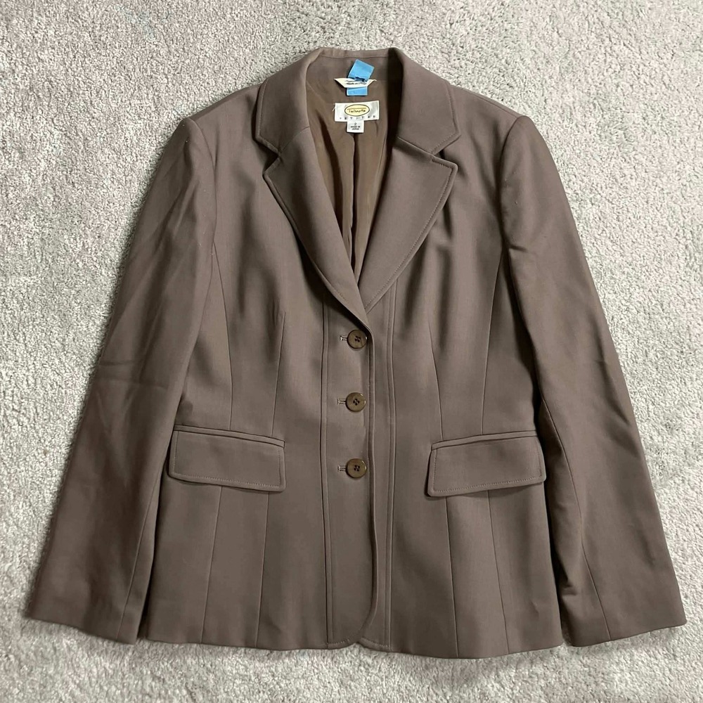 Talbots Petites Wool Blend Blazer Jacket Size 2 Brown 3-Button Stretch Italy